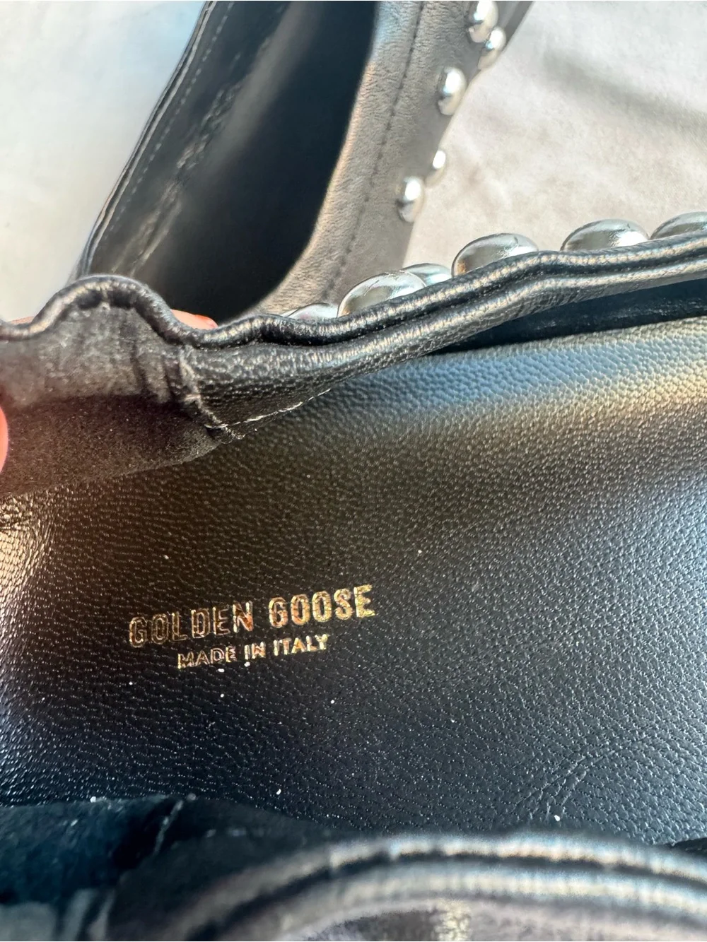 Golden Goose Deluxe Brand Leather Black Silver Studs Ballet Amy Flat EU 37/US 7